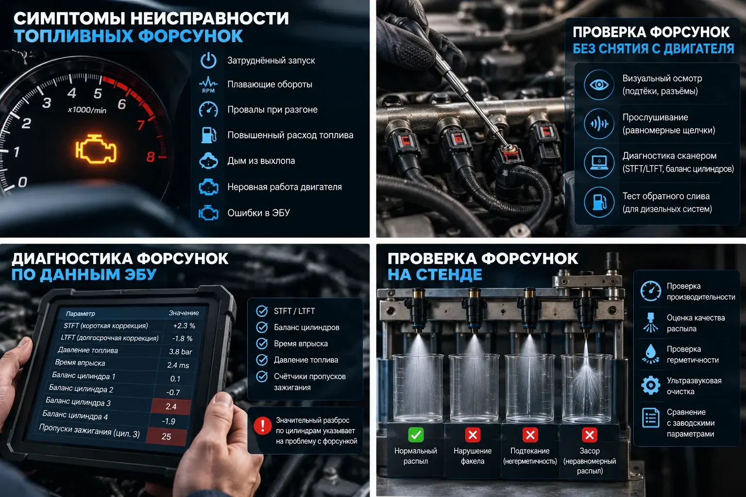 Қозғалтқыштың тұрақсыз жұмысында дизель форсункаларының жұмысын тексеру